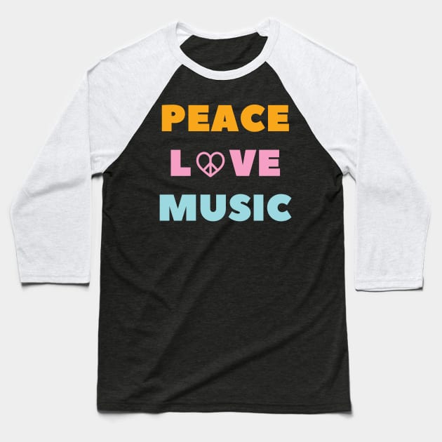 Peace Love Music T-Shirt - Unisex Graphic Tee with Retro Vibe for Casual Wear - Unique Gift for Musicians and Fans Baseball T-Shirt by TeeGeek Boutique